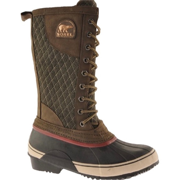 Sorel Boots Sorelli Quilted Wool Green Brown Waterproof Women’s 10 - Picture 1 of 14